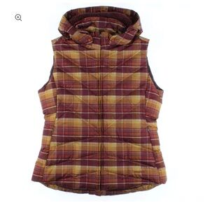 Patagonia Down Filled Vest In Headlands Plaid In Goji Berry Size Small